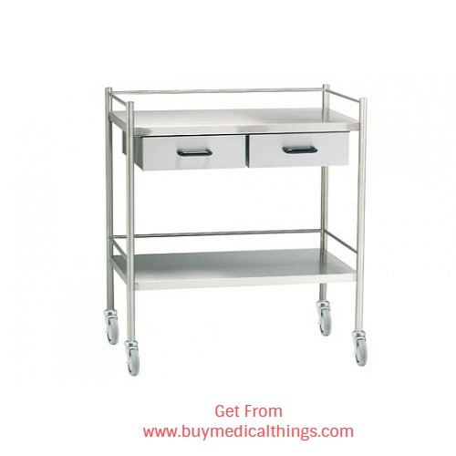 INSTRUMENT TROLLEY INCLUDING 2 DRAWS STAINLESS STEEL